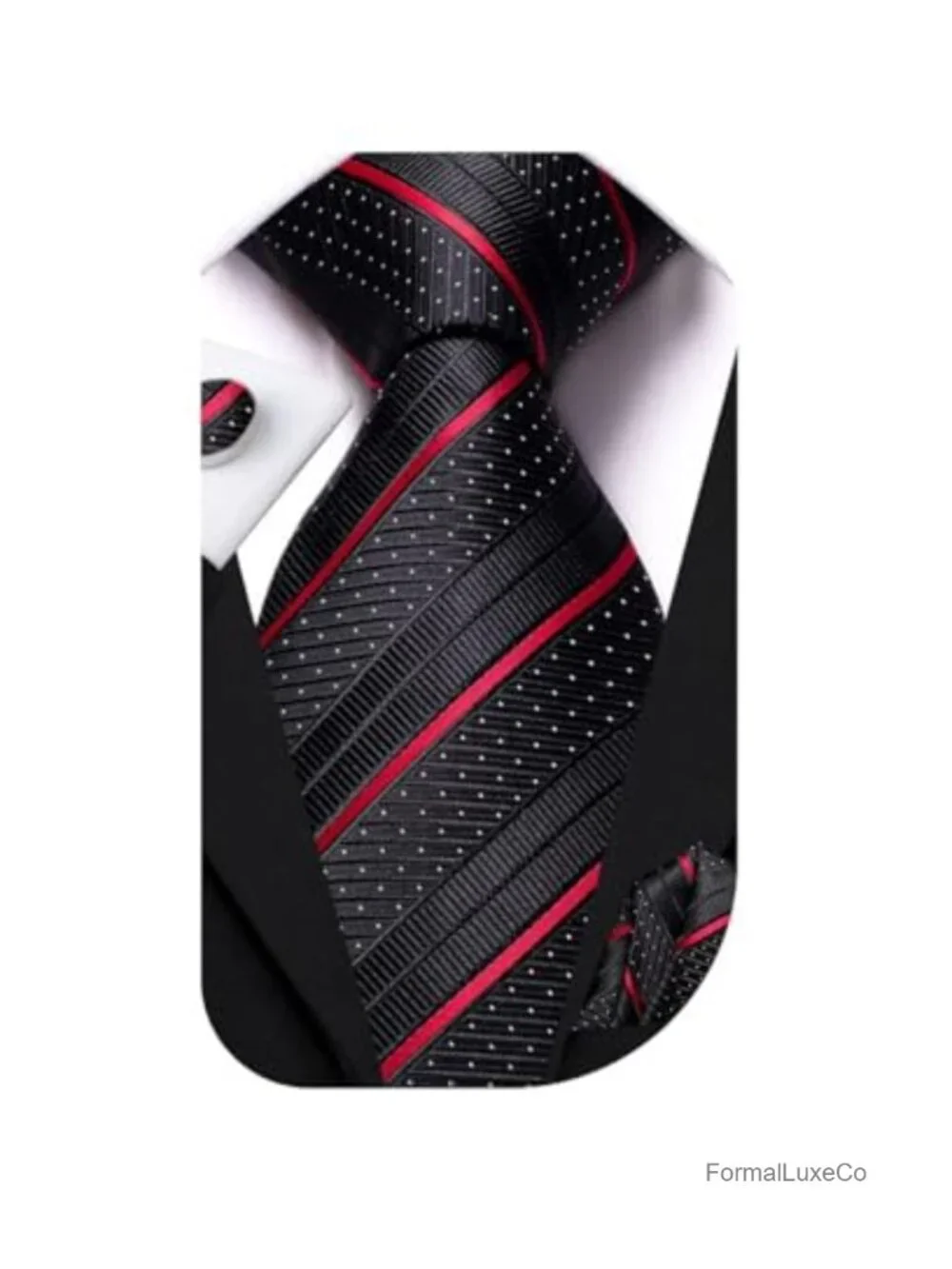 Silk Tie Set for Men - Necktie Pocket Square Cufflinks 3pc Formal Wedding